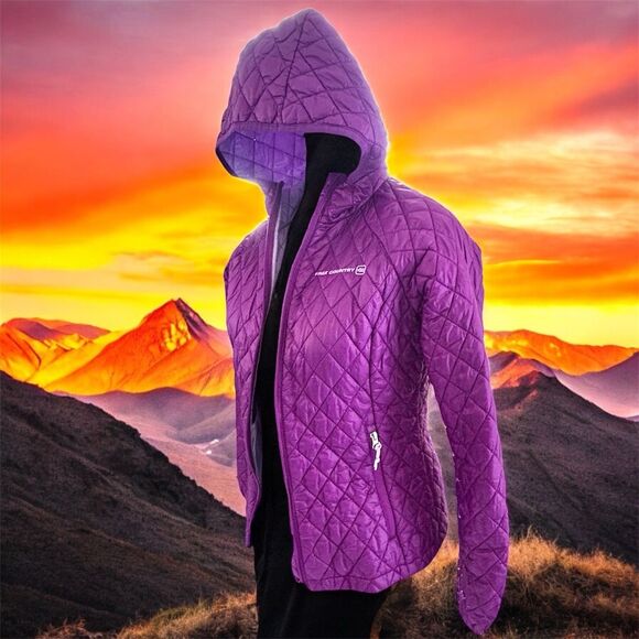 Free Country Quilted Puffer Jacket With Hood Women's Medium Purple Lightweight - Picture 9 of 11